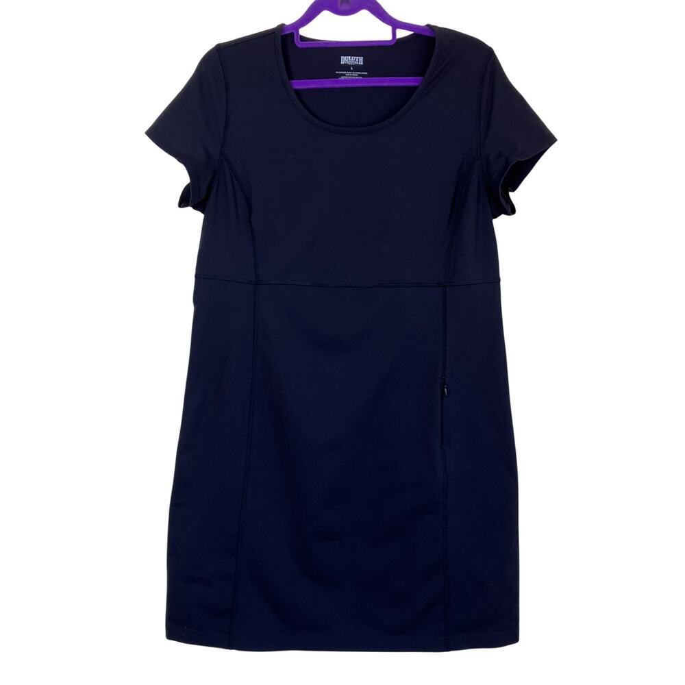 Duluth Trading Co Sz L NoGa Black Short Sleeve Fitted Stretchy Mini Dress
